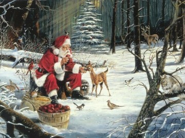 XS029 kids Christmas Santa Claus Oil Paintings